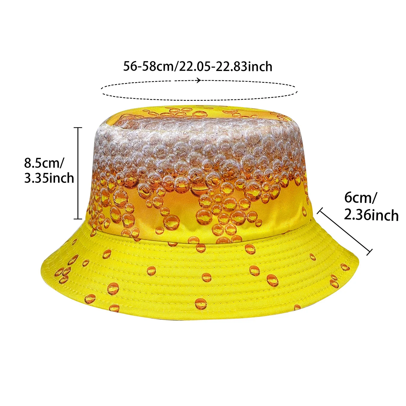 Yellow Beer Bubble Bucket Hat, Spring and Summer Festival Sun Hat, Artistic Versatile Artist Hat, Reversible and Foldable, Fashionable Bucket Hat, Suitable for Outdoor Travel and Holiday Parties