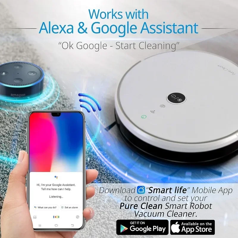 SereneLife Pure Clean Robotic Vacuum Cleaner Wifi Mobile App and Gyroscope Mapping Cleans Carpets and Hardwood Floor