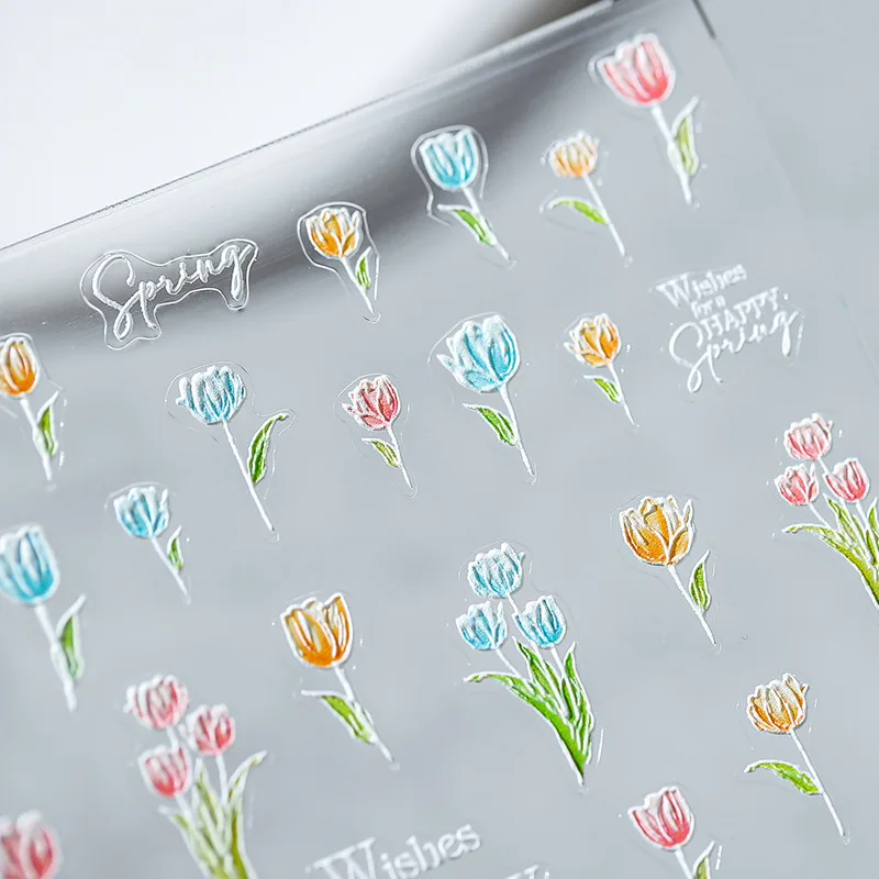 5D Tulip Soft Reliefs Self Adhesive Nail Art Decoration Stickers Sunflowers Peach Blossoms 3D Nail Decals Wholesale Dropshipping