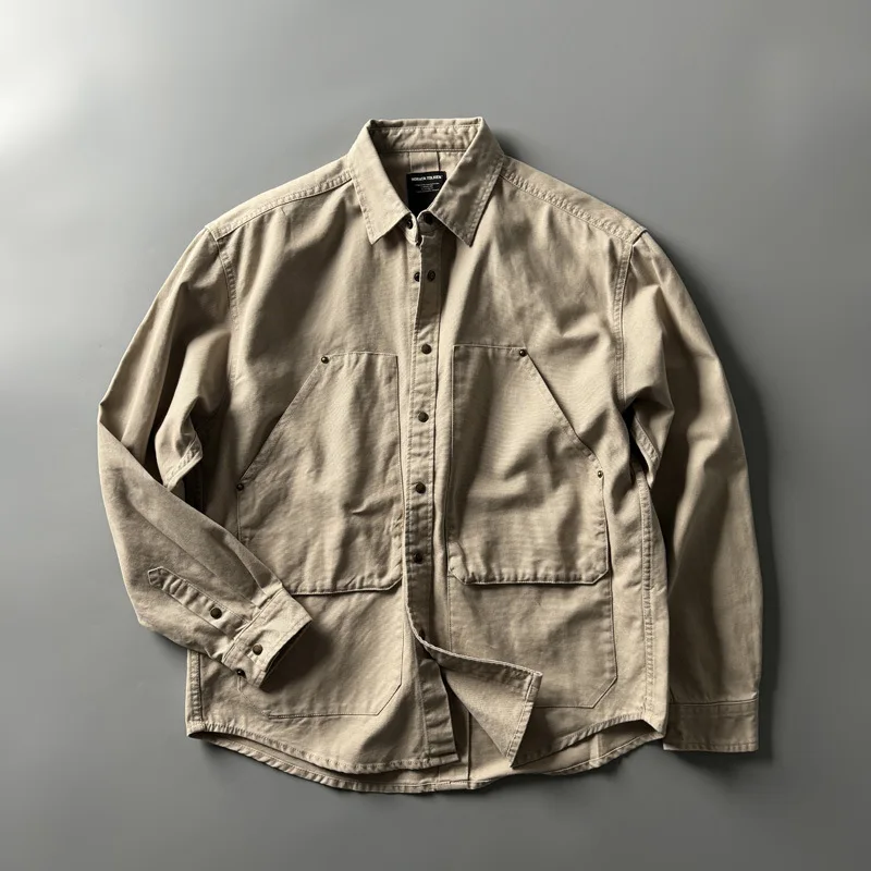 High Quality Outdoor Hunting Heavyweight Washed Used Workwear Shirt Men's American Retro Loose Casual 100% Cotton Cardigan Coat