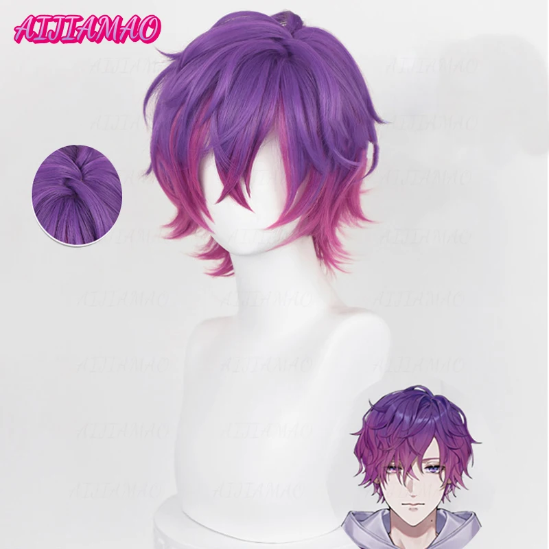 

Vtuber Uki Violeta Cosplay Wig Short Gradient PurpleHeat Resistant Synthetic Hair Anime Wig+ Wig Cap