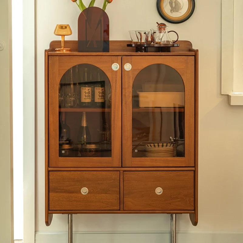 

Xi Semi-Solid Wood Dining Side Wall Retro Cabinet Household Storage Cabinet Glass Tea Cabinet Wine Cabinet