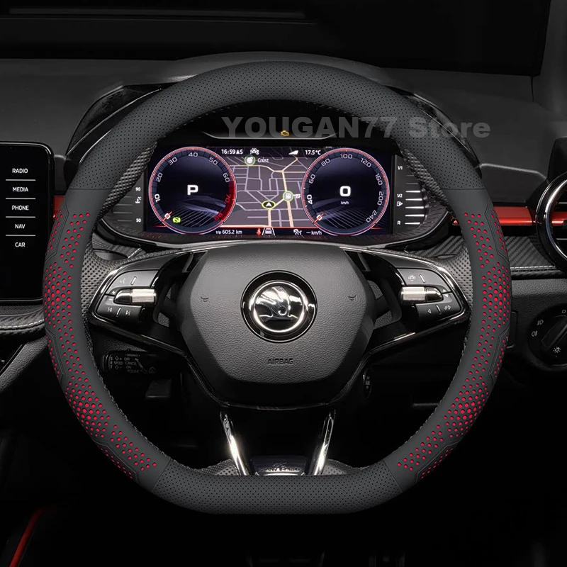 

Leather Car Steering Wheel Cover For Skoda Fabia Monte Carlo 2009-2022 ultra-thin Auto interior Skoda Fabia Accessories 2022