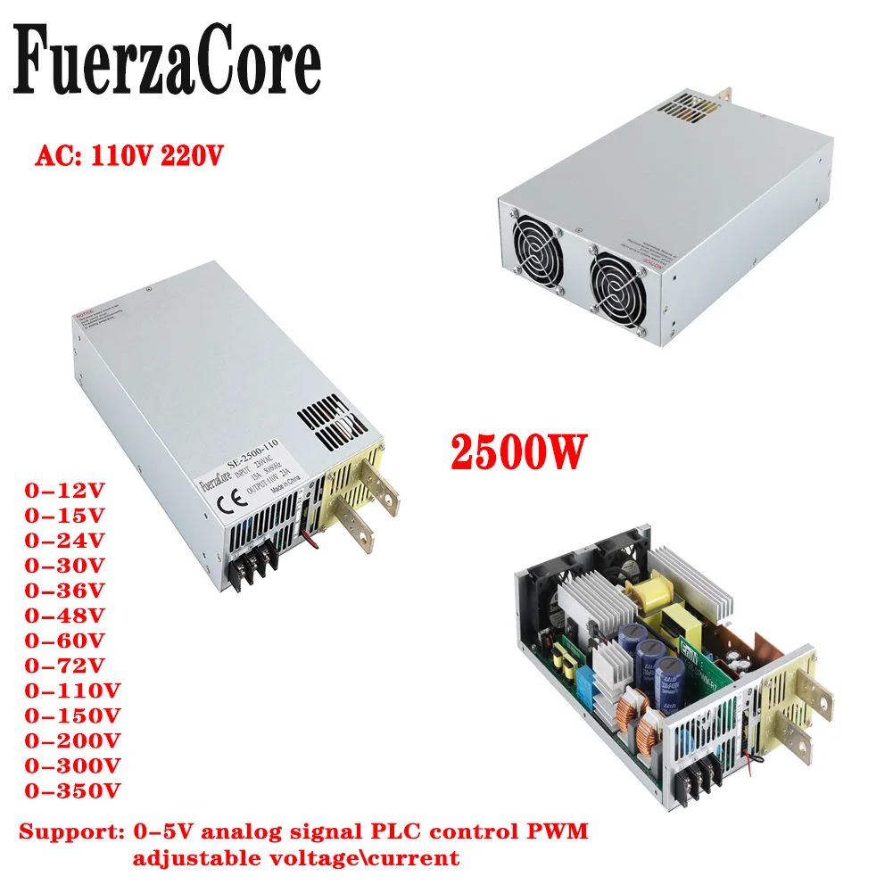 

2500W Power SMPS 0-12V 15V 24V 30V 36V 48V 60V 72V 110V 150V 200V 300V 350V Adjustable 0-5V analog signalPLC control PWM LED use