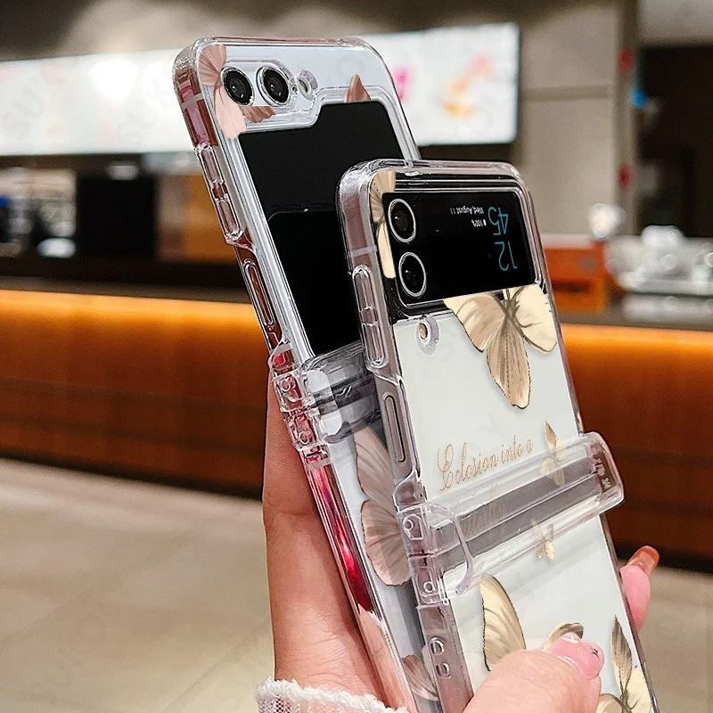 Butterfly Pattern Clear Case For Samsung Galaxy Z Flip 7 FE 6 5 4 5G Transparent Hard PC Folding Cover For Samsung Z Flip7 Flip6