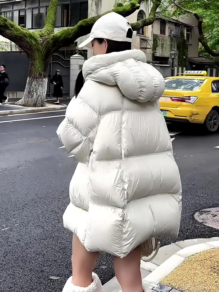 여성용 흰색 다운 패딩 재킷 겨울 코트 후드 따뜻한 슬리 스윗 슬레 레귤러 길이 무브랜드