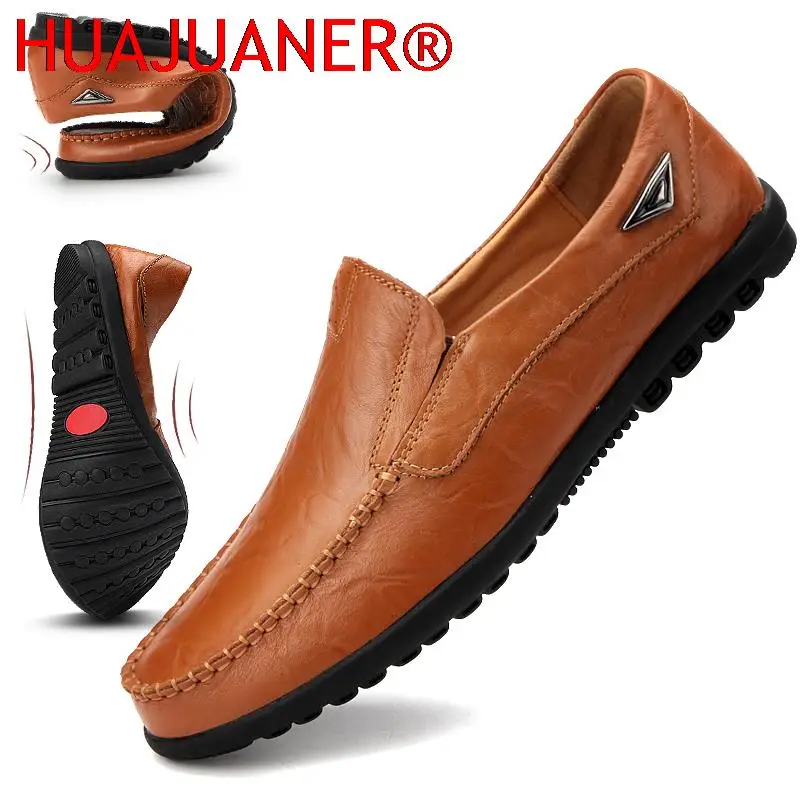 

Genuine Leather Men Casual Shoes Luxury Brand Mens Loafers Moccasins Breathable Slip on Black Driving Shoes Plus Size 37-47