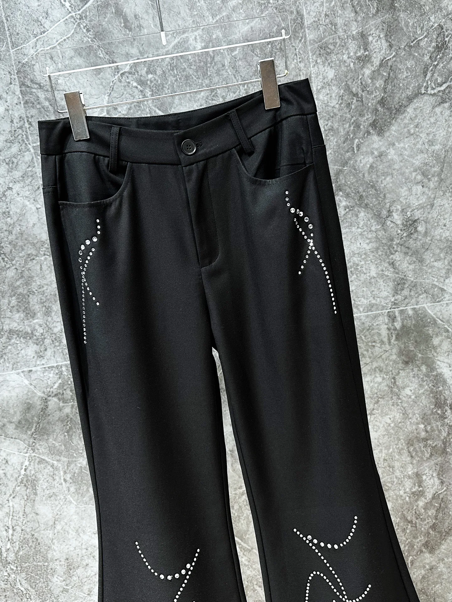 Men's 2025 Autumn New Rhinestone Straight Flared Pants Stylish Personality Trendy Trousers Male Pocket Handsome Diamond Pants