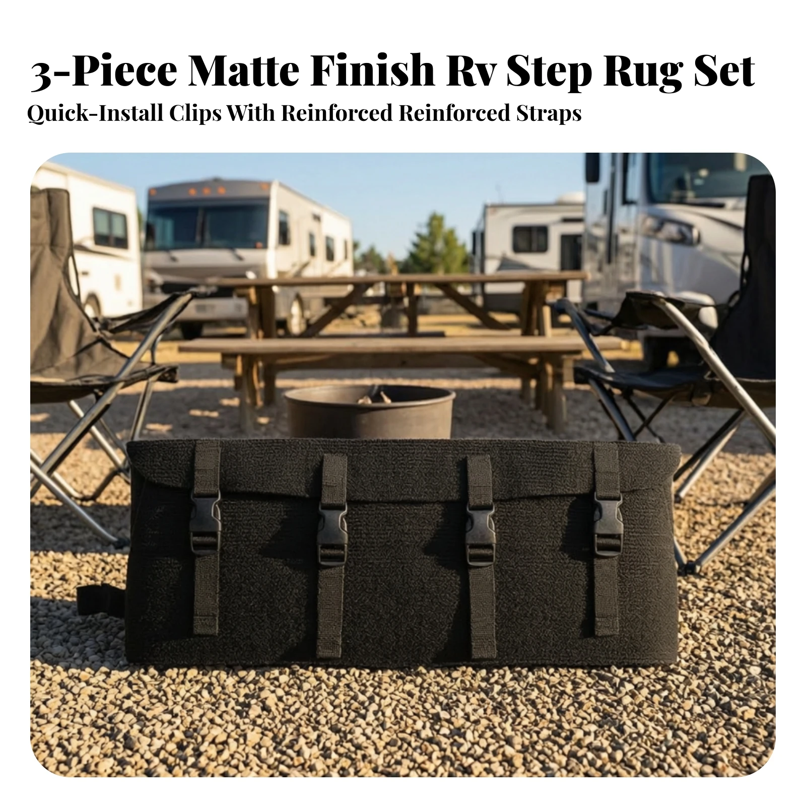 3 Pieces RV Step Mat with Adjustable Straps Textured RV Step Cover Motorhome Stair Mat Water-Washable Mud Scraper for Campers
