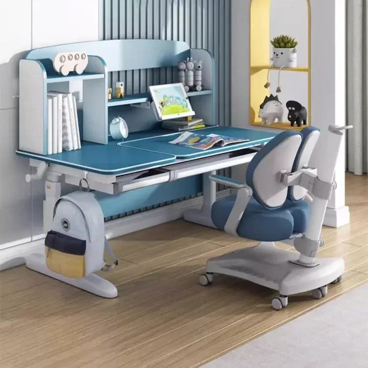 

2026 Height Adjustable Children Learning Desk and Chair Set Bureau Enfant Home Furniture Wooden Ergonomic Kids Study Table