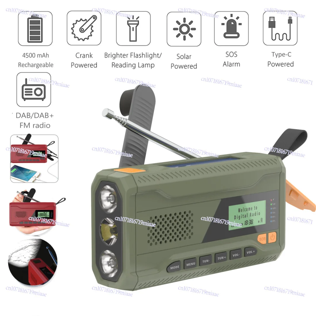 Cross-border Outdoor Bluetooth Hand-cranked Solar Emergency Radio AM/FM/DAB Radio USB Charging