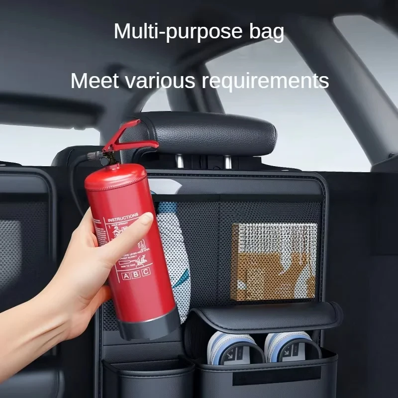 Premium Leather Car Seat Back Storage Bag with Adjustable Strap Multi-Pocket Auto Interior Organizer for Vehicles - view 3