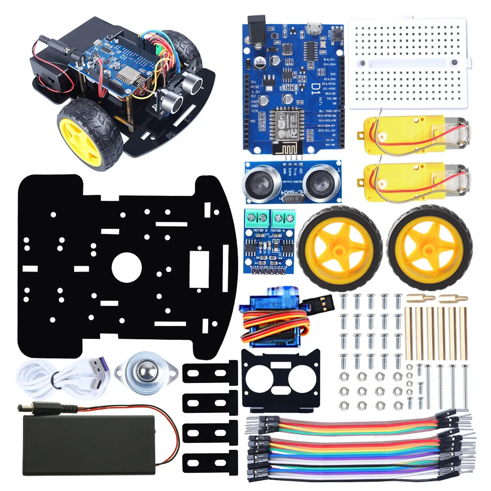 Arduino Intelligent Car Robot Kit Tracking and Obstacle Avoidance Wireless Remote Control ESP8266 D1 WIFI Car