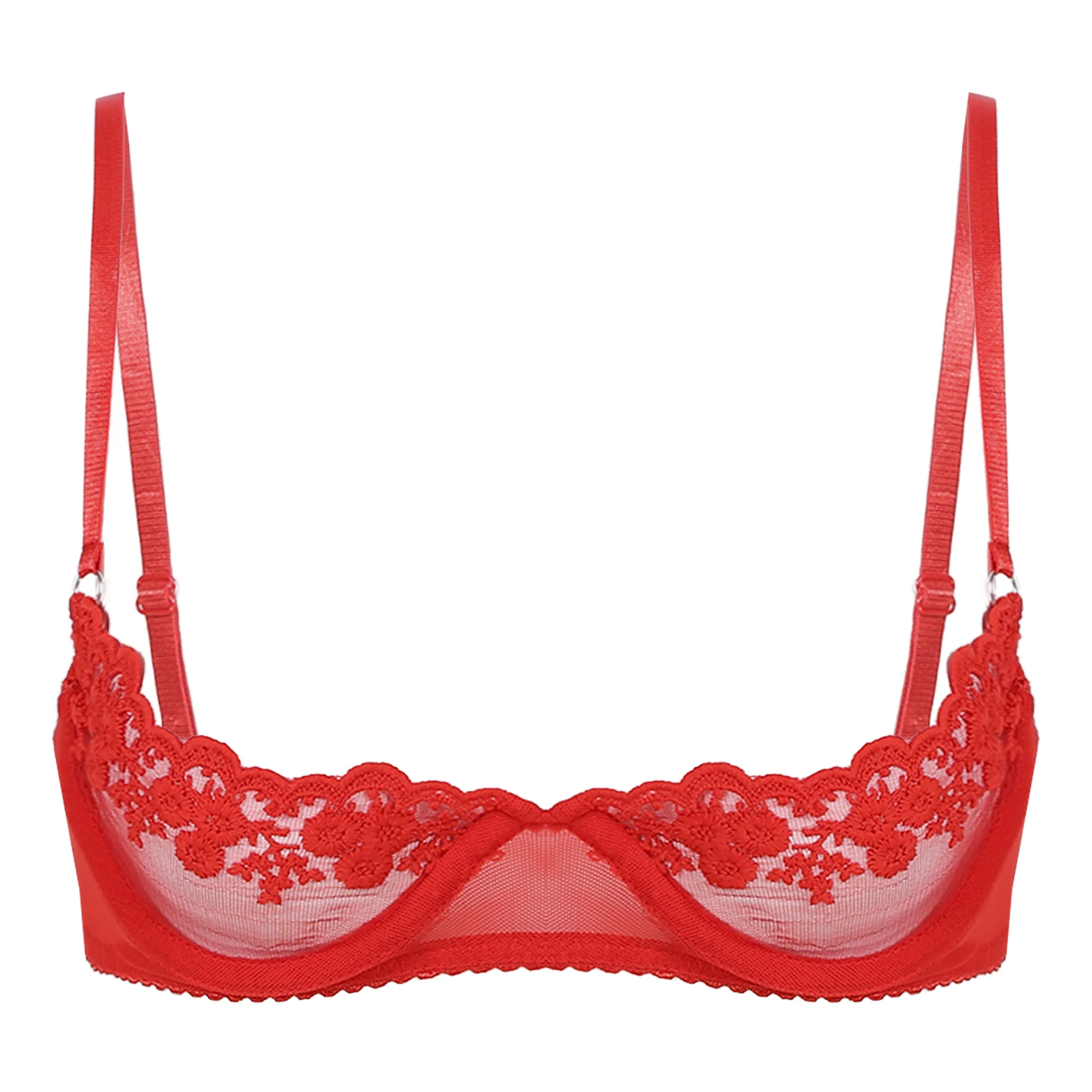Womens Lingerie Sheer Floral Lace Underwired Bra Underwear Adjustable Strap Unlined Brassiere Lingerie Open Nipple Balconette
