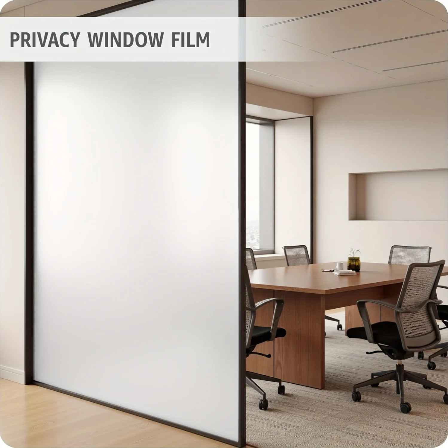 White Frosted Privacy Window Film Static Cling No Glue Heat Control Translucent Removable for Home Office Bathroom Glass