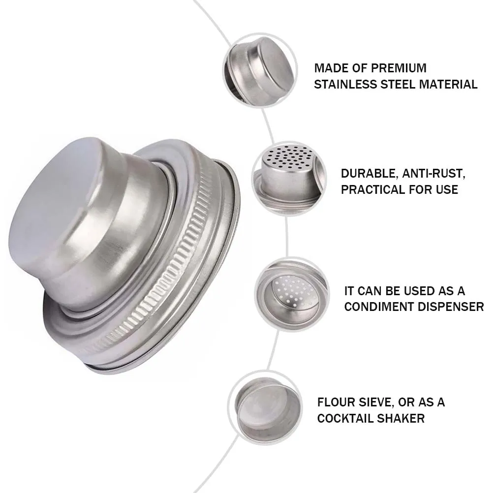 

Stainless Steel Mason Jar Lids Cocktail Shaker Pepper Jar Cap Filter Kitchen Bar Tools Spice Flour Sifter Gifts