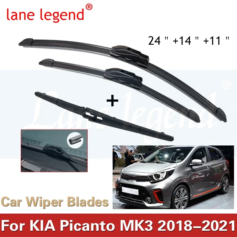 

For Kia Picanto MK3 2018-2021 Front Rear Wiper Blades Brushes Cutter Accessories J Hook 2018 2019 2020 2021