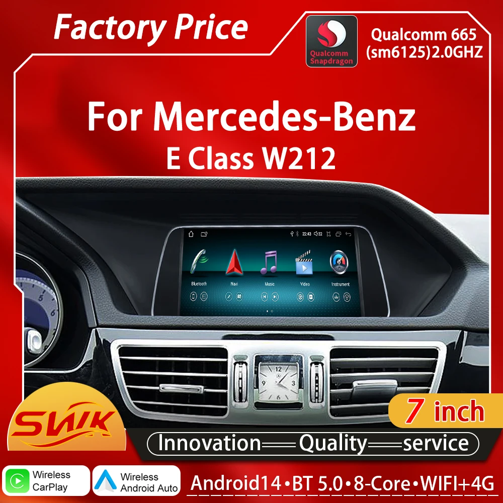 

Для Mercedes Benz E Class W212 беспроводной CarPlay Qualcomm Snapdragon 7-дюймовый GPS Android14 автомобильные видеоплееры мультимедийное радио