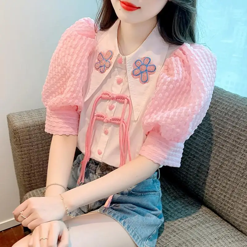 

2024 New Summer Puff Sleeve Design Sense Chic Pullovers Comfortable Chiffon Slim Fashion Harajuku Elegant Commute Ladies Tops