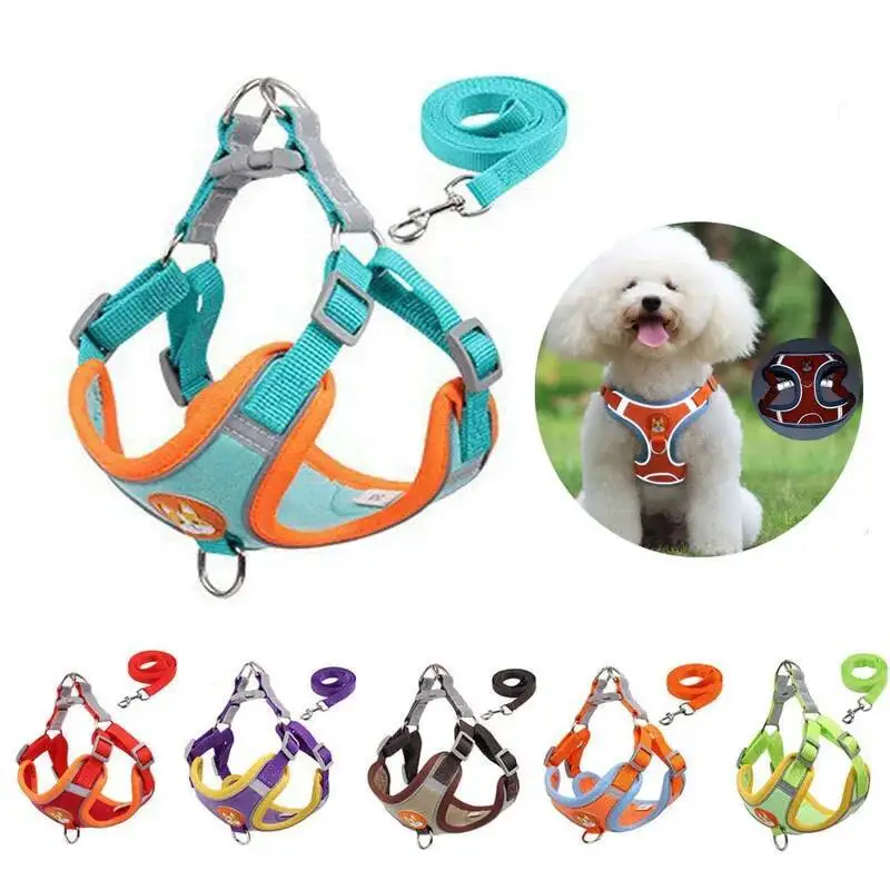 

Dog And Leash Set Adjustable Flannel Chest Harness Reflective Breathable For Small Dogs Teddy Chihuahua Pet Supplies