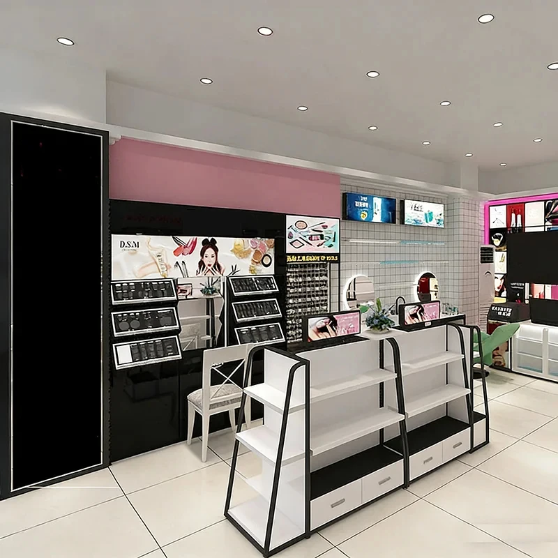 custom.Cosmetics Display Cabinet Beauty Salon Makeup Skincare Products Shelves Back Cabinets Central Island showcase Desig
