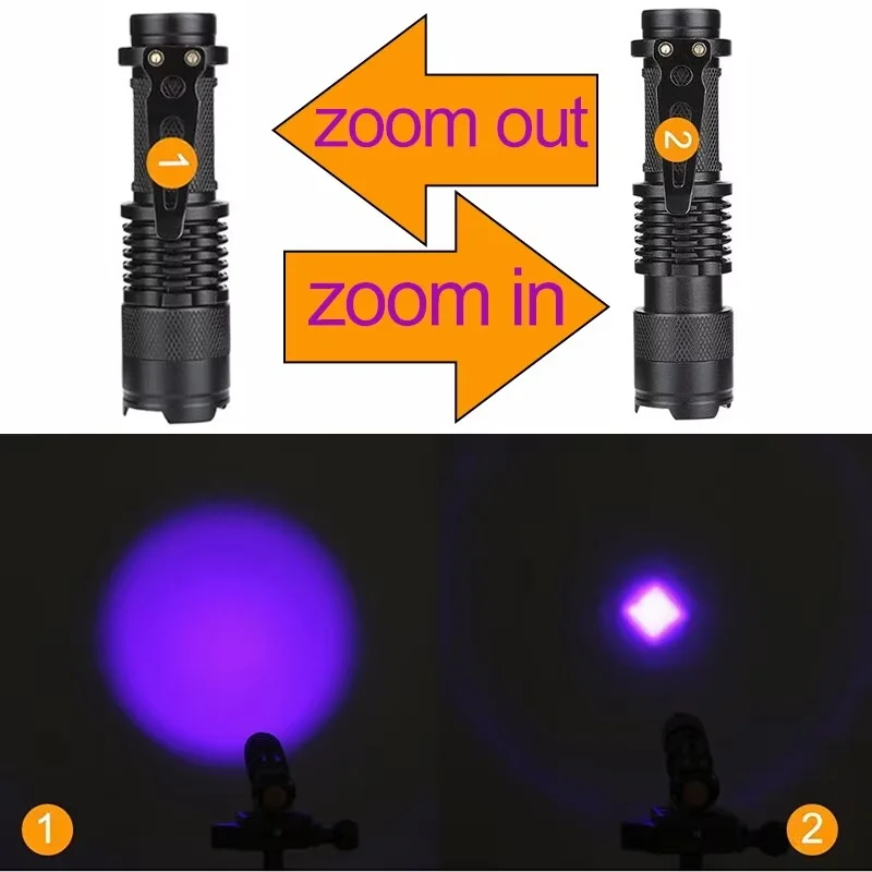 Mini UV LED Flashlight 395nm Black Light Zoomable Ultraviolet Flashlight Pet Urine Anti-counterfeiting Bill Feminine Hygiene Det image 4