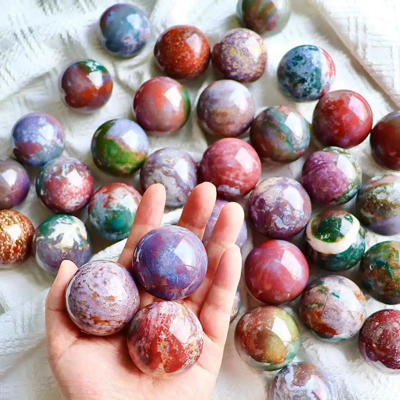 1 Pc 4.6-4.8cm Natural Rock Colorful Ocean Jasper Ball Rock Stone Sphere Home Feng Shui Decoration Witchcraft