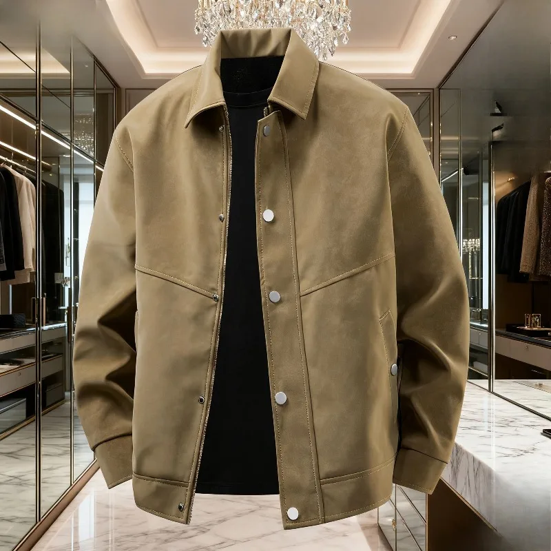 

Spring and Autumn Korean-style Motorcycle PU Leather Jacket Flight Jacket Lapel Casual Coat Windbreaker Trendy Large Size Coat