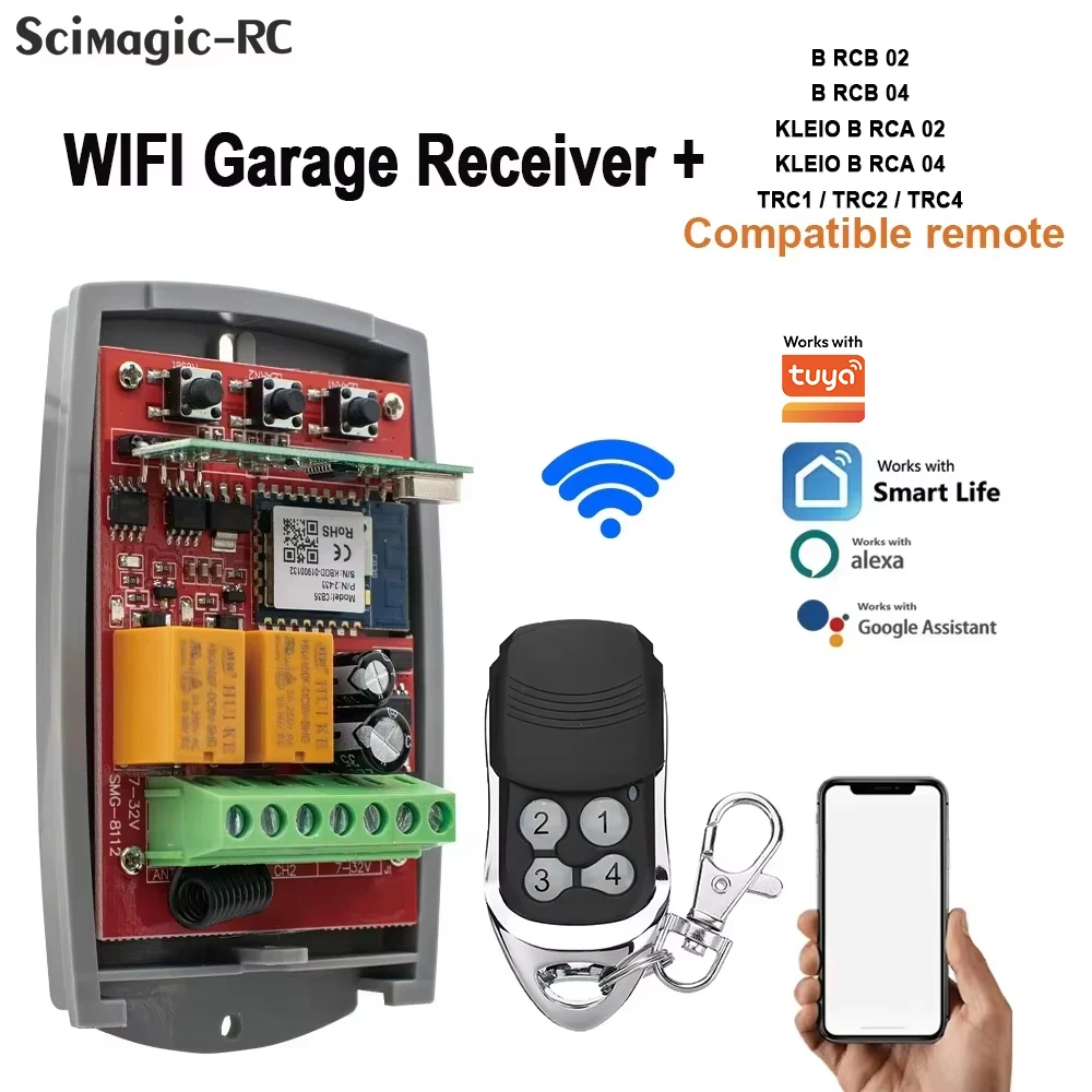 

WIFI Remote Control Garage Door Opener Gate Receiver Remote Control TRC1/2/4 433.92MHz Rolling Code Transmitter Works with Tuya
