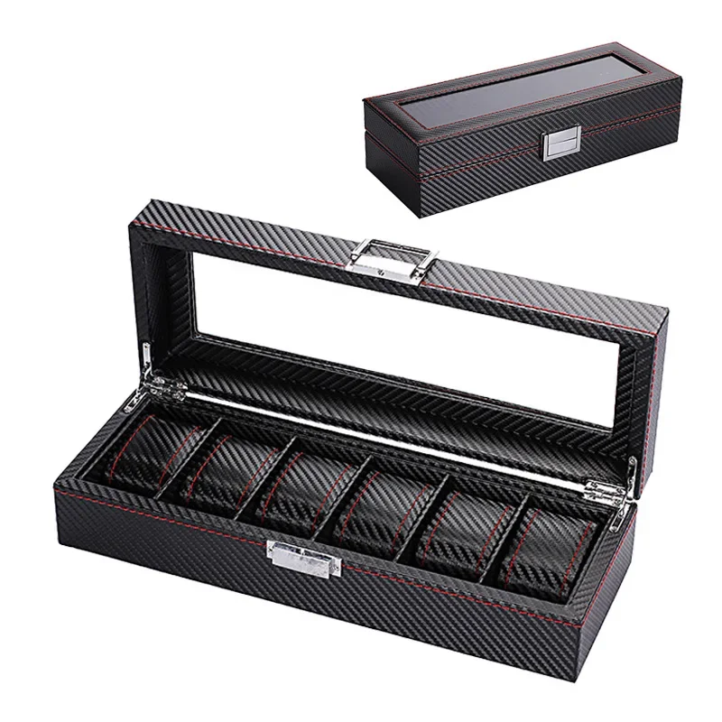 6/1012 Cell Luxury Watch Box Carbon Fiber Leather Display Display Case Organizer With Glass Cover Jewelry Storage Box