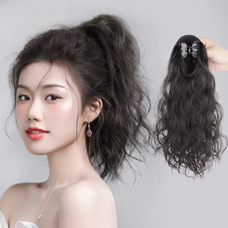 Women's Fake Hair Tail Short Pear Flower Curl Shark Clamp High Ponytail Cloud Wave Synthetic Hair Fiber Asian Style Extension