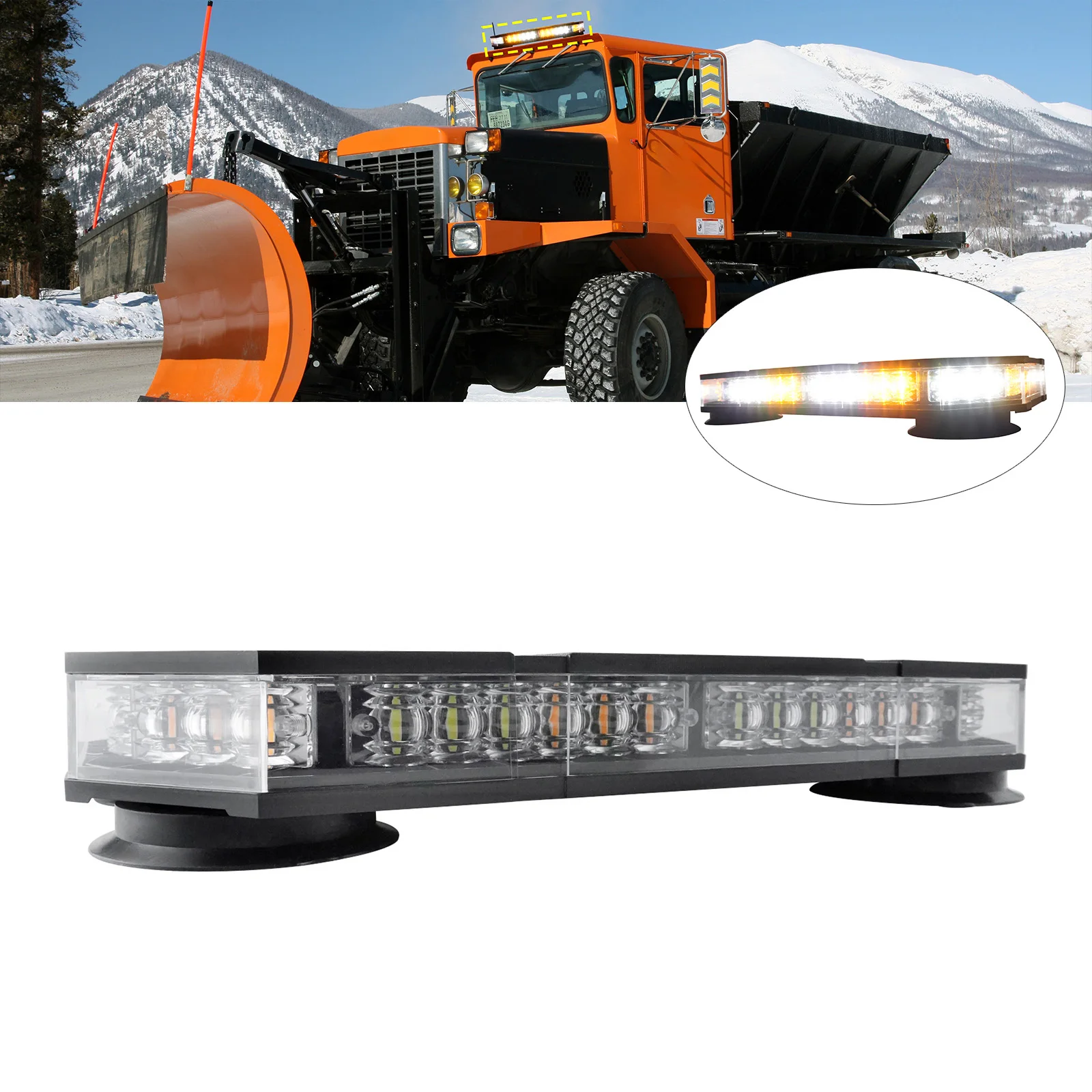 Amber/White 42 SMD LED Recovery Truck Warning Light Bar Flashing Beacon Strobe Lamp W/ Magnetic Base