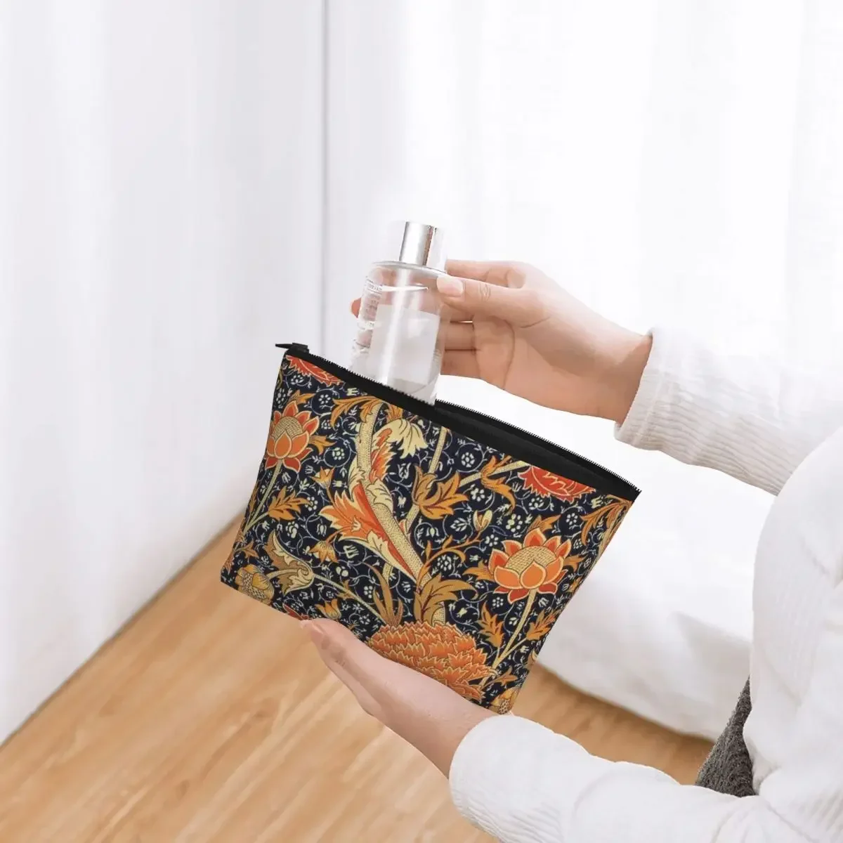 William Morris Orange Cray Floral Art Makeup Bag Women Travel Cosmetic Organizer Fashion Textile Pattern Storage Toiletry Bags