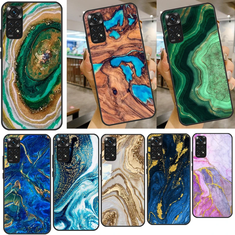 Resin WOOD Marble colorful Phone Case For Xiaomi Redmi Note 11 10 9 Pro Note 10S 9S 8T 9A 9T 9C 8 7 Soft Back Cover