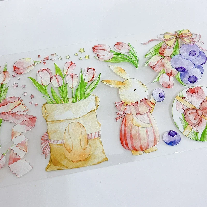 

1 Loop Collage Card Making Journal Decorative Masking Pet Washi Tape shell Shiny Tulip Rabbit