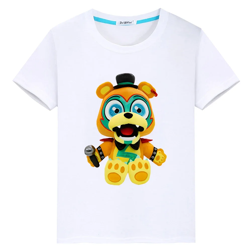 Bear Rabbit Game Kawaii Print 100%Cotton T-shirt Casual Short  FNAF Summer boy Tops anime Tees y2k one piece kids clothes girls