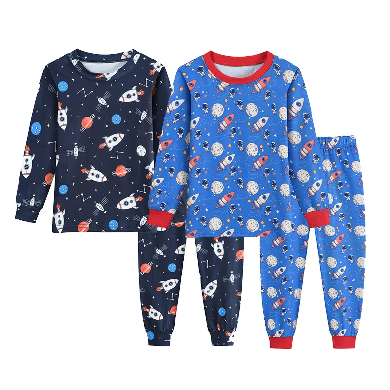 Little Hand Boys Cotton Long Sleeve Pajama Set Space Rocket Astronaut Print Kids Sleepwear Toddler Loungewear Set for 2-7T