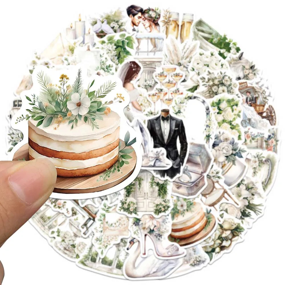 50PCS Vintage White Wedding Floral Stickers Elegant Botanical Decals For Scrapbooking Invitation Card Photo Album Decor