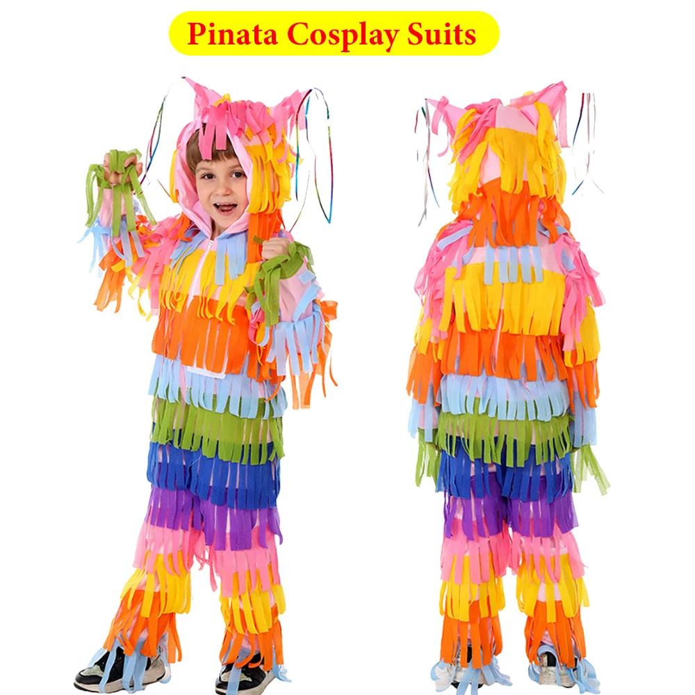 

Boys Girls Pinata Cosplay Hooded Jumpsuit Kids Children Costume Stage Performance Clothing Disguise Outfits Halloween Party Suit