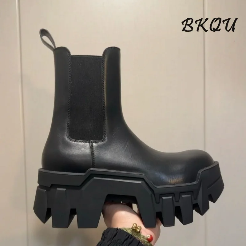 BKQU Increase 8cm Bulldozer Chelsea Men\'s Boots 2024 Autumn New High Top British Wind Help Smoke Boots Fashion Handsome