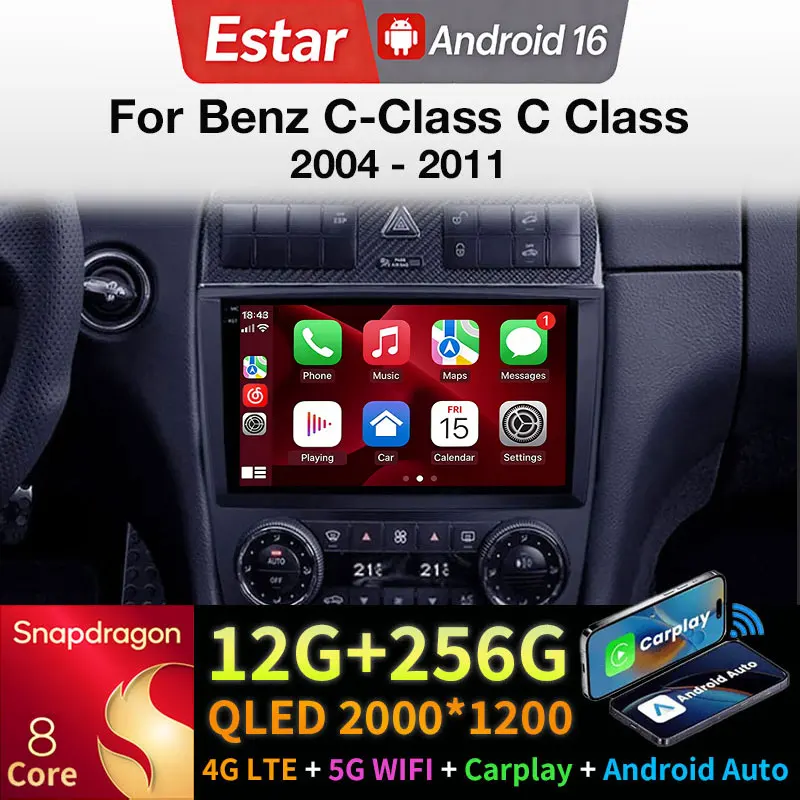 Android 16 Carplay For Benz C-Class C Class W203 W209 C180 C200 CL203 C209 A209 2004 - 2011 DSP Video Player Multimedia GPS Auto