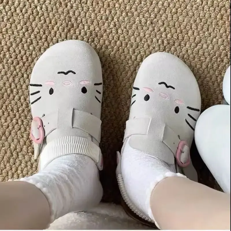 2024 Sanrio Hello Kitty Cat Cute Anime Slippers Summer Female New Thick Sole Flat Shoes Sweet Cartoon Outdoor Anti Slip Slippers