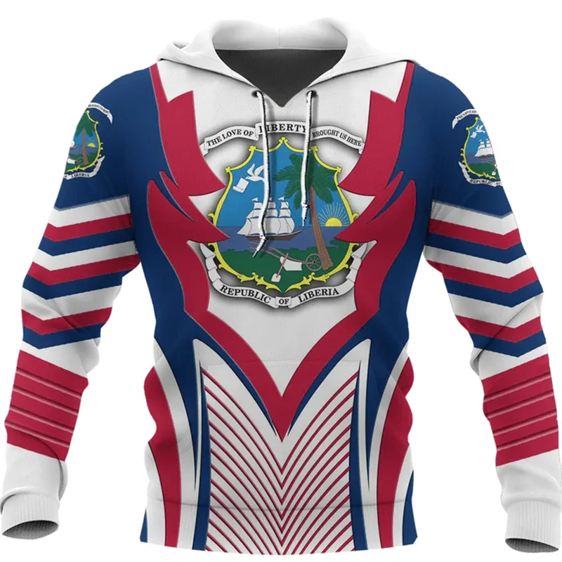 

Spring Autumu New Fashion Liberia Flag Print Hoodies Street Hip Hop Pattern Hooded Sweatshirts y2k Hoodie Long-sleeved Pullovers