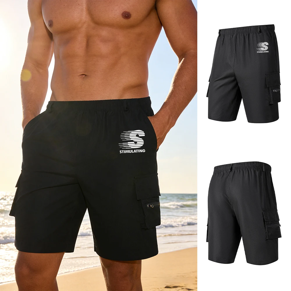 

2026 New Men's Printed Beach Shorts Summer Outdoor Fitness Running Knee Length Shorts Beach Swimming Surfing Swim Trunks