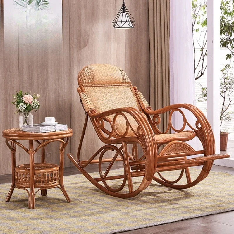 Echte Rattan-Chinese-Möbel, Wohnzimmer, Balkon, indonesische Rattan-Kunst, Freizeit-Liegestuhl, Mittagessen