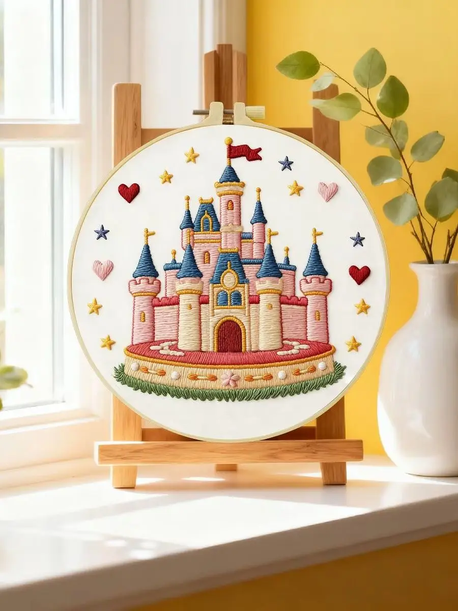 1 Stück 20X20CM/15X15CM 7,87/6,3 Zoll Schloss-Stickerei-Starter-Kit DIY-Kit DIY-Stickerei-Set Handarbeiten Malerei – Detail 6