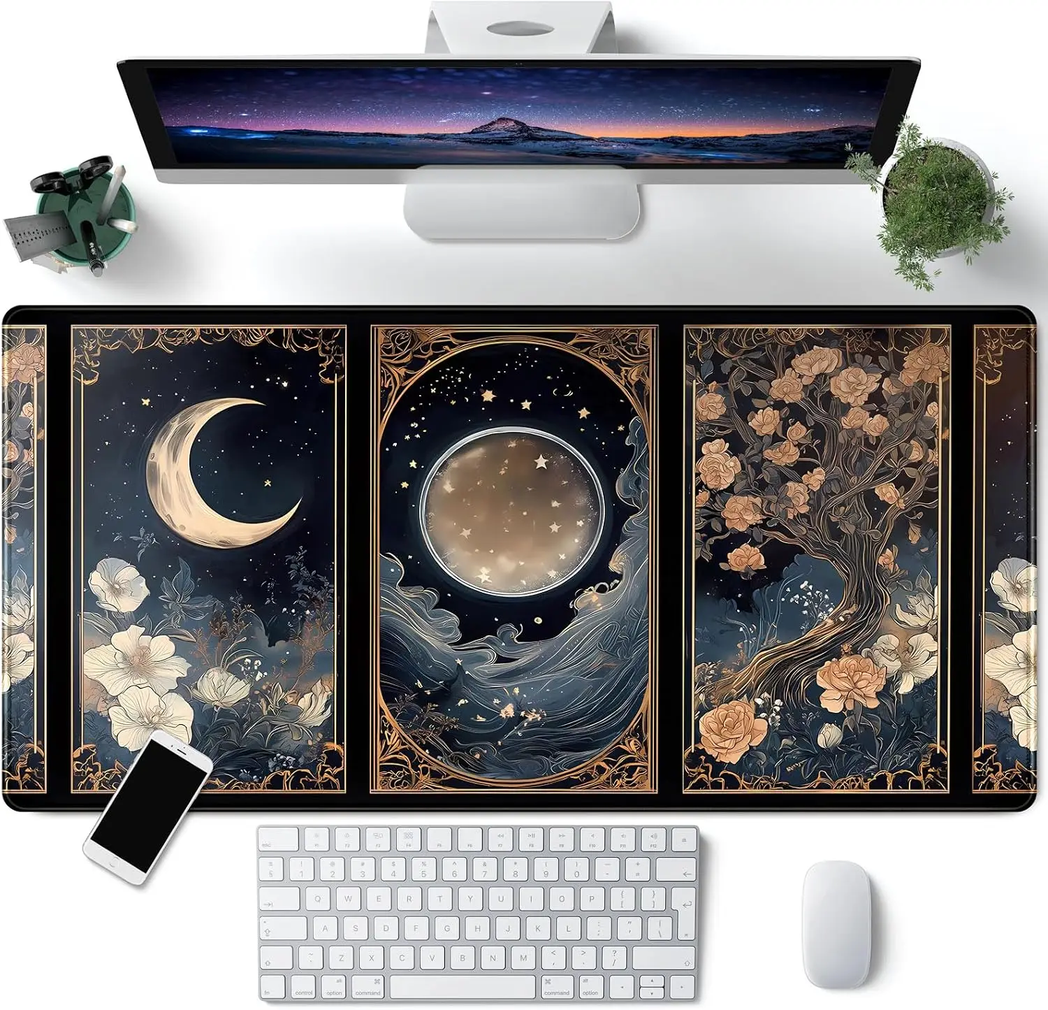 1Pcs Mouse Pads XXL Mouse Pads 900x400mm Celestial Lunar Nature Tarot Card Desk Mat Moon Floral Large Gaming Botanical Desk Pad