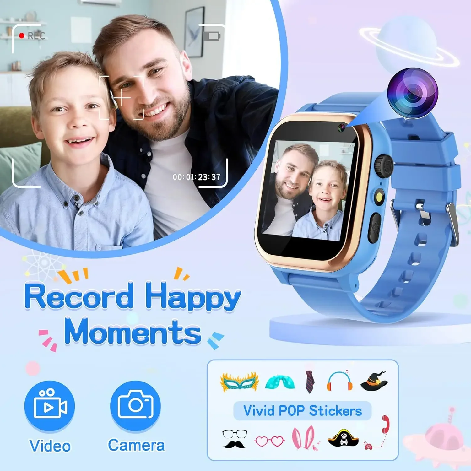 Montre intelligente pour enfants, lampe de poche, 18 jeux de puzzle, appareil photo magique pour photos et vidéos, lecture de musique, montre jouet amusante pour enfants