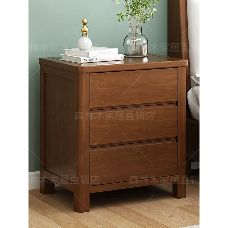 YFY bedroom all solid wood installation-free three-pump bedside table  storage cabinet Nordic lock locker mini bedside table