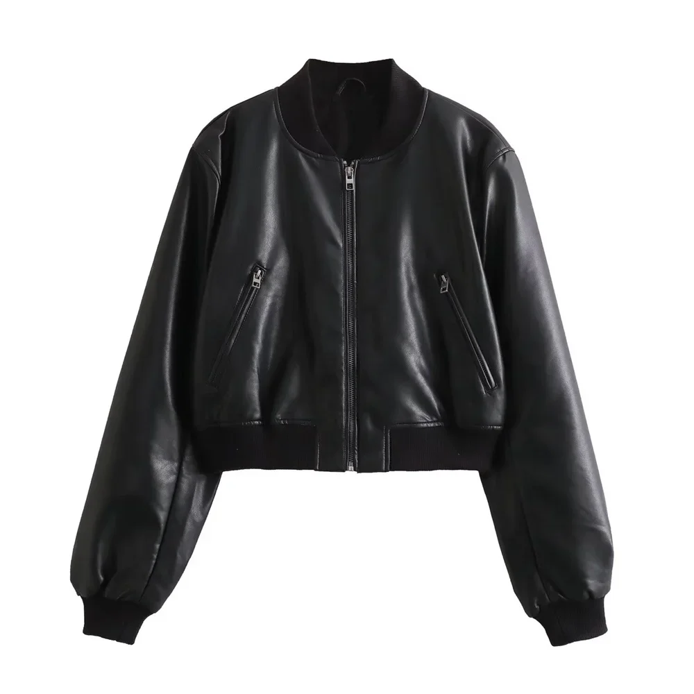 2026 new autumn new women's European and American style high-end feeling slimming faux leather pilot jacket short jacket